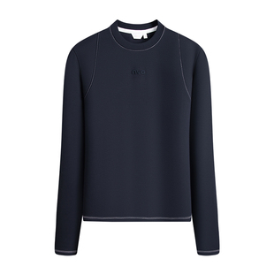 Navigare意大利小帆船秋季新款修身长袖T恤女休闲圆领磨毛体恤衫