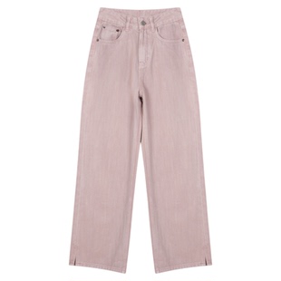 张小某微喇加绒牛仔裤女秋冬2025新款高腰弹力开叉直筒长裤K19060