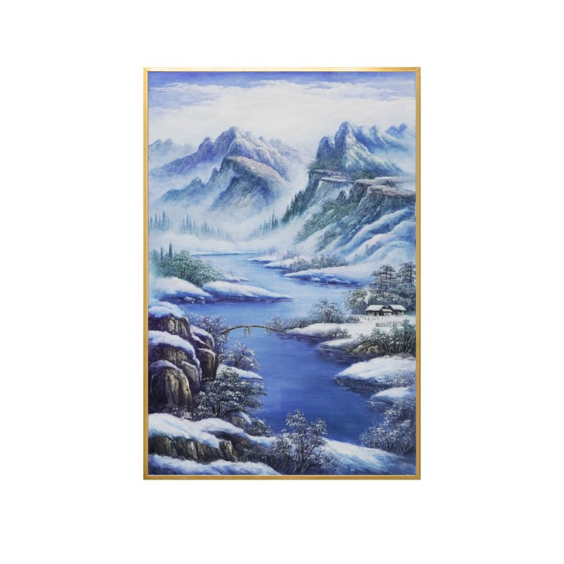 雪山雪景手绘山水油画聚宝盆招财装饰画客厅靠山风景卧室餐厅挂画