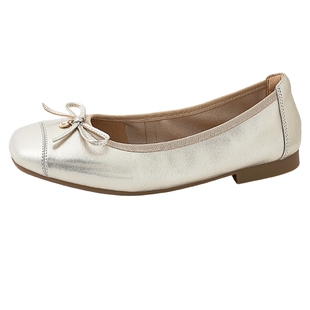 康莉羊皮银色芭蕾舞鞋女法式软底蛋卷鞋配裙子的鞋子红色单鞋女鞋