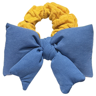 黄蓝撞色海绵立体蝴蝶结扎头发大肠发圈女发绳头绳2026新款发饰
