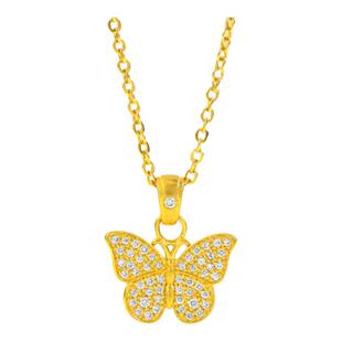 幅家古法手工花丝蝴蝶项链 女18K金黄金锁骨链蝴蝶结满钻镶钻礼物