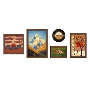 日照金山沙发背景墙挂画中古风客厅装饰画法式复古高级感组合壁画