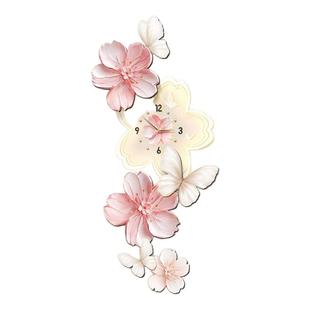 奶油风入户玄关装饰画带钟表挂钟花卉走廊过道挂画高级感带灯壁画