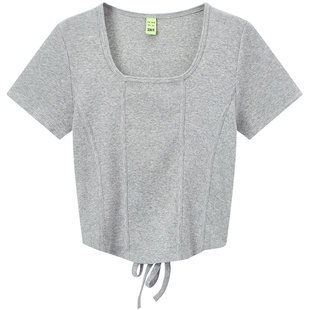 森马短袖T恤女短款修身针织衫2025夏季新款设计感纯色性感上衣