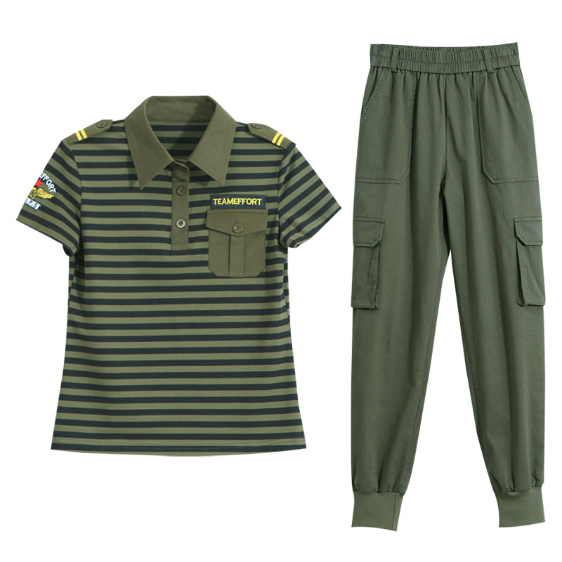 迷彩套装女夏季团建舞蹈服爬山旅行显高显瘦长袖上衣个性百搭长裤