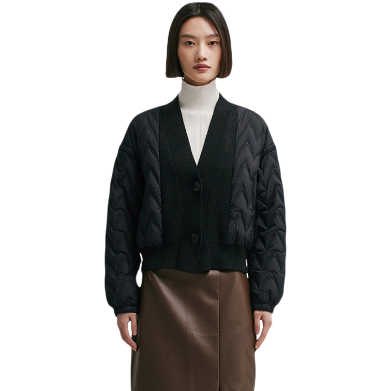 千仞岗短款羽绒服女针织拼撞