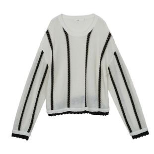 谜底条纹针织衫长袖女秋新品时髦百搭柔软套头毛衫243MZ1344