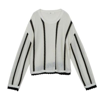 谜底条纹针织衫长袖女秋新品时髦百搭柔软套头毛衫243MZ1344