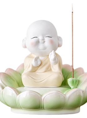 中式陶瓷荷花小和尚线香插