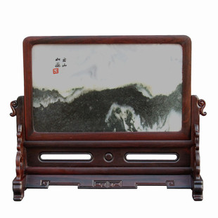 红木屏风老挝大红酸枝嵌天然大理石中式插屏台屏摆件实木挂屏定制