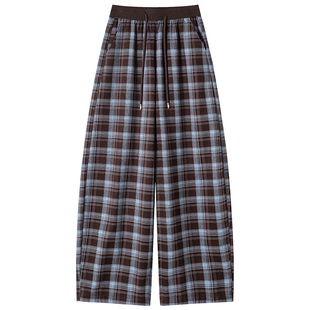 格子弯刀阔腿裤女2026秋季款松紧高腰宽松垂感束脚两穿休闲香蕉裤