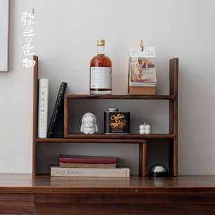弥言实木桌面收纳柜子书架黑配件功夫茶收纳小胡桃木道茶具博古架