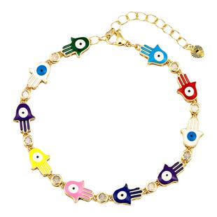 LUCKJAY 彩色十字架法蒂玛之手 滴胶男女同款手链 嘻哈情侣多巴胺