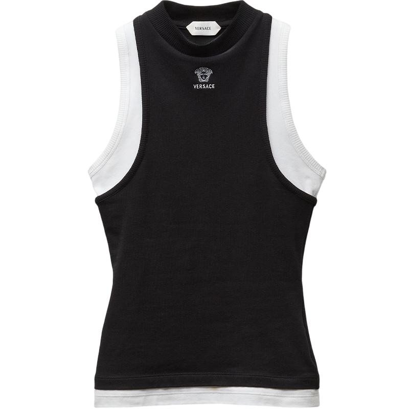 【秀场同款】VERSACE/范思哲 女士刺绣Logo弹力平纹针织背心
