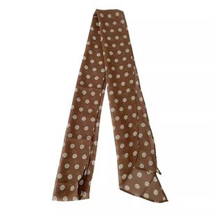 法式慵懒风棕色波点长条丝巾轻奢复古高级感气质薄款围巾绑发发带