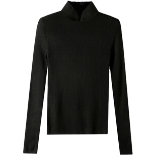 旗袍领针织上衣女修身毛衣春秋薄款半高领长袖中式立领羊毛打底衫