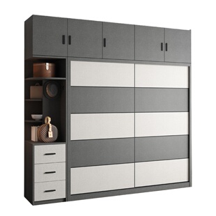 北欧推拉门衣柜简约现代组装家用卧室移门衣橱全实木多层板收纳柜