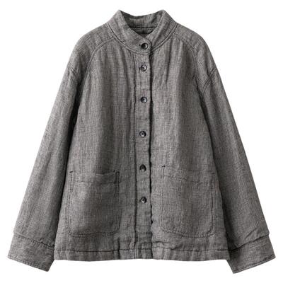 梭家｜手写素色｜新雪丽棉服高效保暖 复古亚麻黑灰长袖女士外套