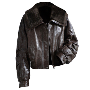 真皮羽绒服女2025冬新一体羊毛领洋气质油蜡头层绵羊皮衣鹅绒外套