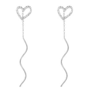 礼轩 999纯银长款耳线爱心养耳洞磨砂耳绳镂空曲线女耳链睡觉免摘