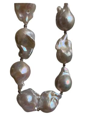 5A 炫彩白透粉 天然淡水巴洛克珍珠项链锁骨链  极光不规则鱼尾