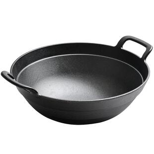 小幸福铸铁老式加深一体成型炒锅无涂层纯铁锅家用双耳圆底大炒锅