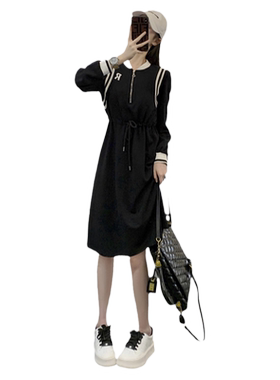 时尚简约休闲黑色卫衣连衣裙女秋
