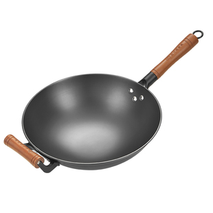 庞福记凹面电磁炉专用炒菜锅圆底生铁无涂层轻薄家用炒锅陆川铁锅