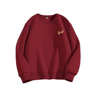 GV真维斯2025新款卫衣男酒红色圆领男女同款外套男士情侣装衣服A