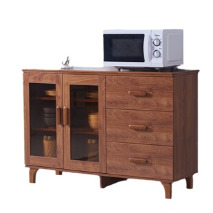客厅餐边柜现代简约储物柜酒柜实木橱柜收纳置物柜子茶水柜胡桃色