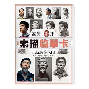 素描临摹卡正统头像入门 8K人物肖像卡片高清精微创意画书籍结构图初级照片画册本基础入门图片教材教学美术