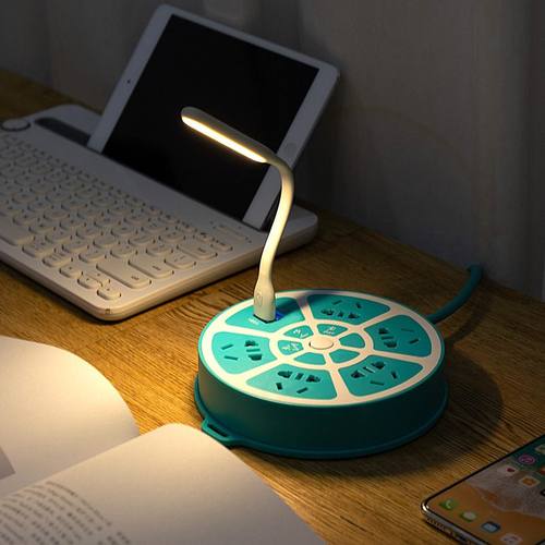 创意圆盘智能usb插座可排插带线插排插防爆线板爬墙多功能大功率