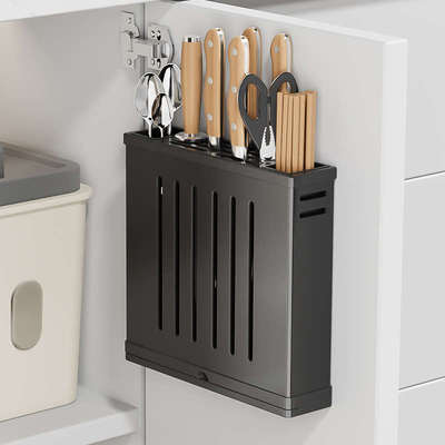 304不锈钢厨房刀架置物架橱柜门内侧壁挂筷子筒一体收纳刀盒新款