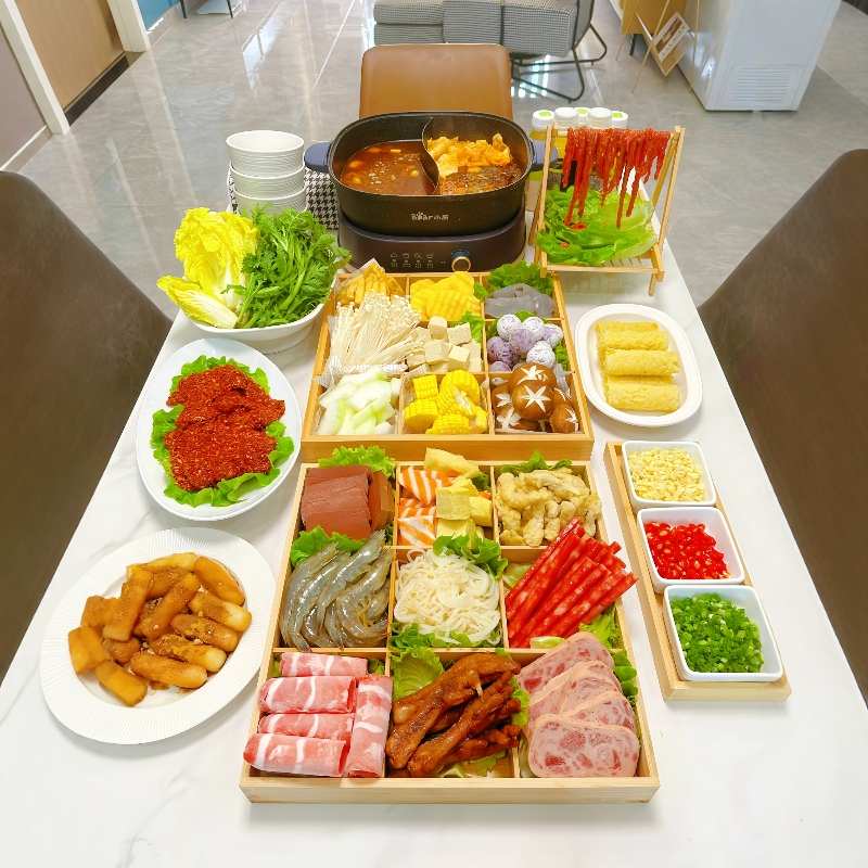 九宫格火锅配菜盘创意木质食材配菜托盘多功能围炉煮茶点心格子盘