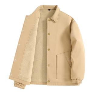 班尼路S&K卡其色翻领外套男冬季加绒保暖厚夹克男青少年工装上衣A