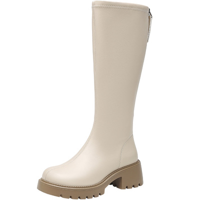 长筒靴时尚休闲后拉链粗跟高跟