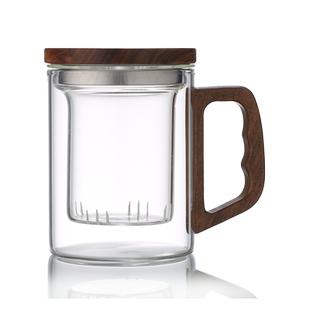 玻璃功夫茶艺杯耐高温茶水分离泡茶杯过滤办公室喝水杯木把茶道杯