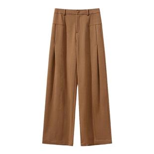 现货 老钱风神裤重磅垂感面料 氛围感高腰中缝立裁直筒西装阔腿裤