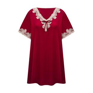 睡裙女2026年新款蕾丝花边v领红色结婚新婚家居服性感连衣裙春夏
