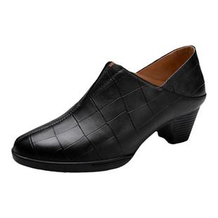 马内尔单鞋女早春新款黑色英伦风粗跟上班专用工作小皮鞋G15401