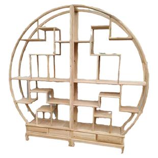 老榆木博古架白茬茶壶架子白胚坯中式仿古多宝阁置物架实木展示架