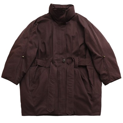 白鸭绒立领收腰风衣式羽绒服外套