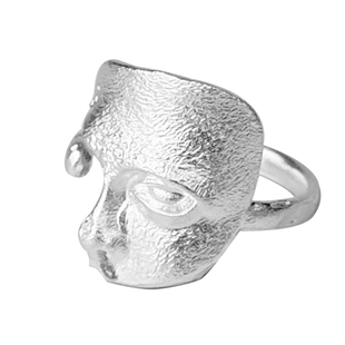 复古面具人脸造型开口戒指金属哑光精致小众设计感指环欧美金色