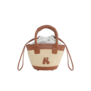 辣目洋子同款 KARKKI/个奇编织菜篮子包头层牛皮草编手提斜挎女包