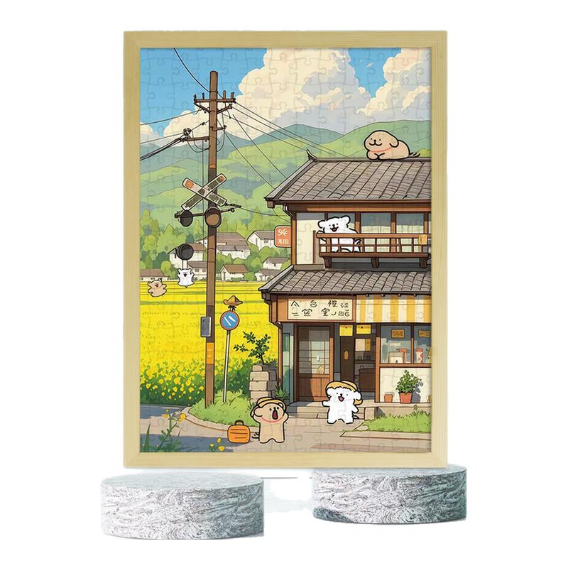 木质卡通动漫线条小狗拼图有框情侣生日礼物儿童益智手工玩具平图