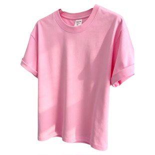 欧货奶油粉红色短袖t恤女2026夏季新款宽松纯棉圆领休闲百搭纯色