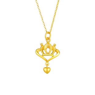 赛菲尔黄金吊坠女足金999.9爱心皇冠吊坠复古经典镂空吊坠送女友