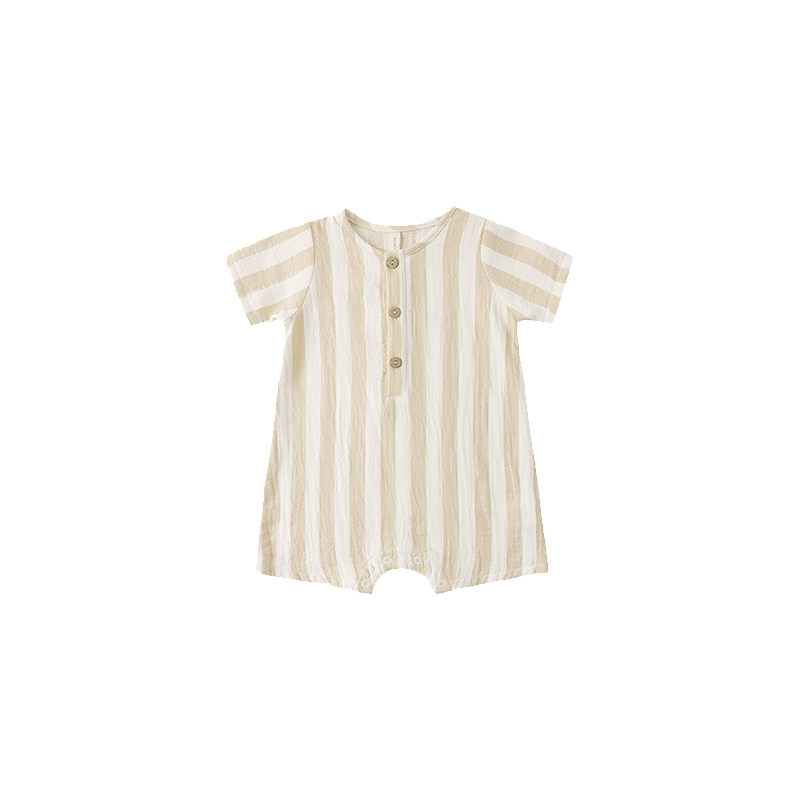 夏季婴儿条纹衬衫领连体衣爬服