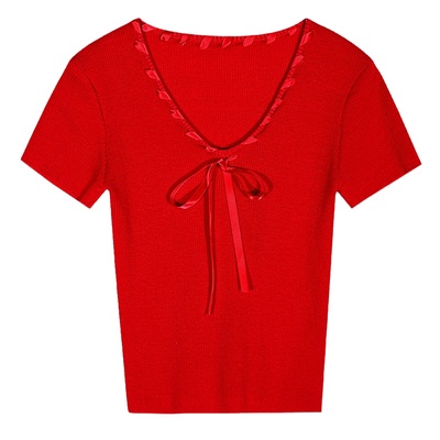 落落狷介红色冰丝针织衫女